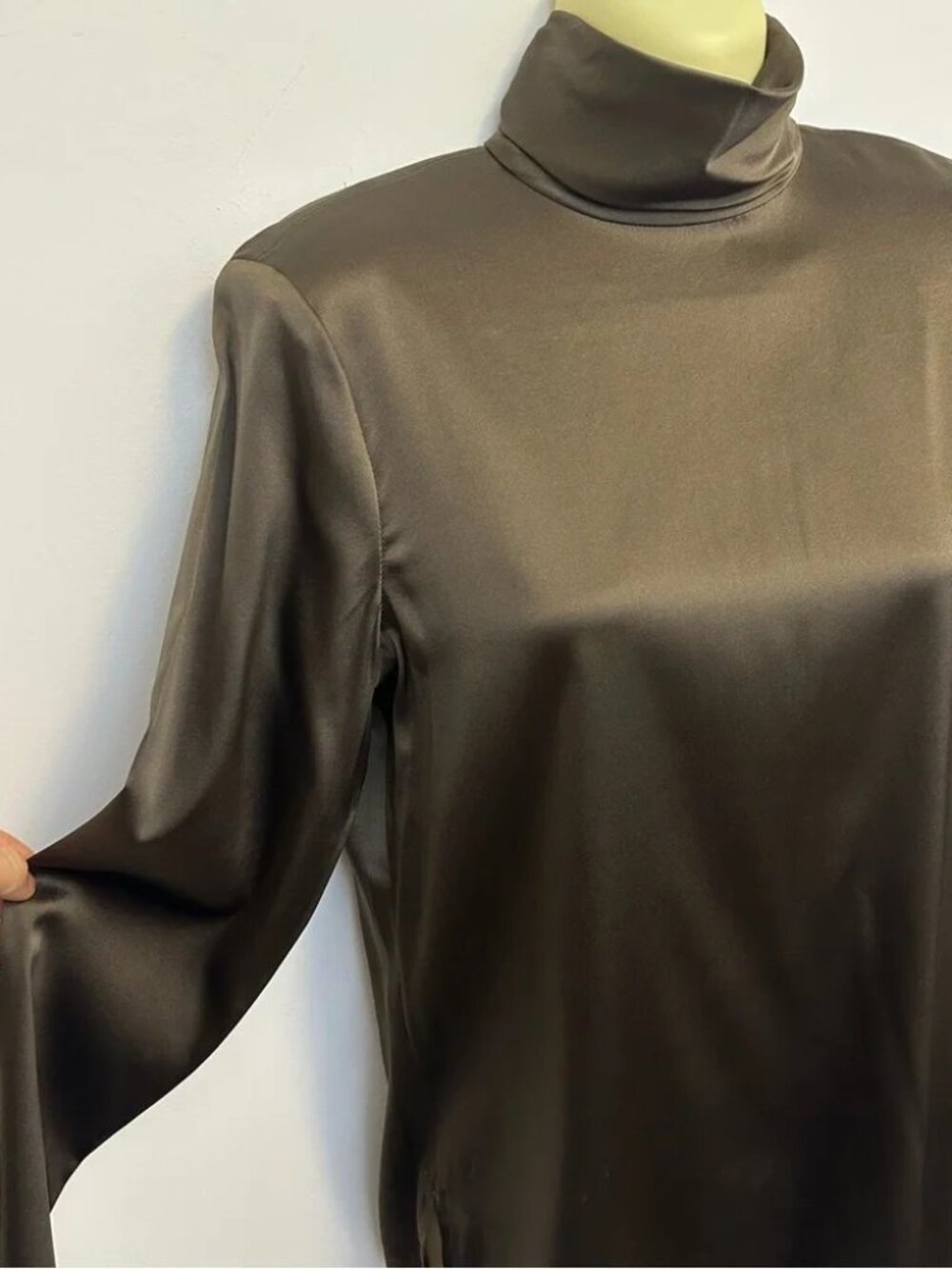 NWT Linda Allard Ellen Tracy Olive Brown Fitted Silk Blouse - Picture 3 of 8
